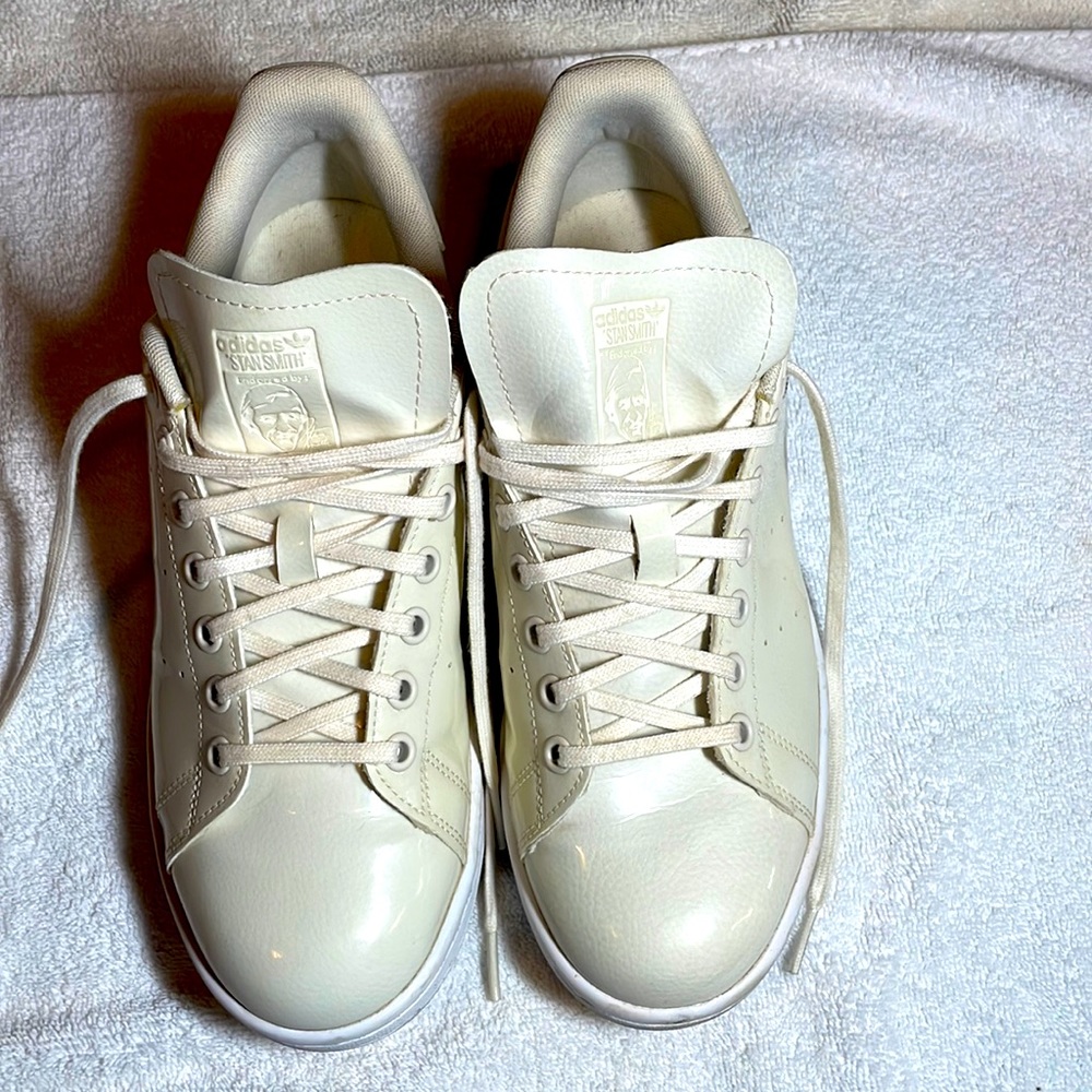 Adidas Stan Smith Glossy Cream Patent Leather Sneakers